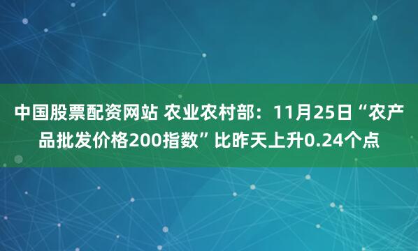 中国股票配资网站 农业农村部:11月25日“农产品批发价格200指数”比昨天上升0.24个点